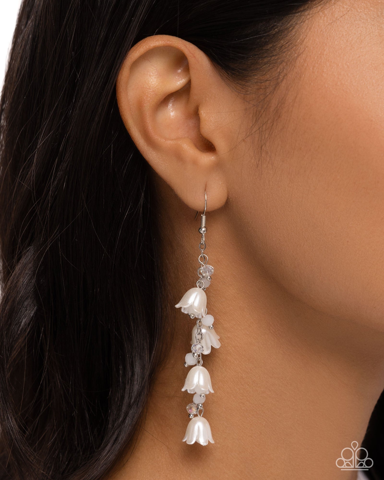 Snow Drops White Tulip Earrings - Paparazzi Accessories- lightbox - CarasShop.com - Paparazzi Jewelry by Cara Jewels