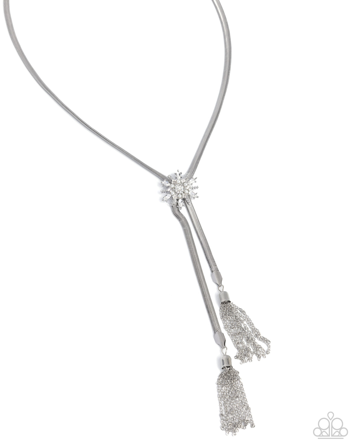 Snowflake Season White Pearl & Rhinestone Necklace - Paparazzi Accessories- lightbox - CarasShop.com - Paparazzi Jewelry by Cara Jewels