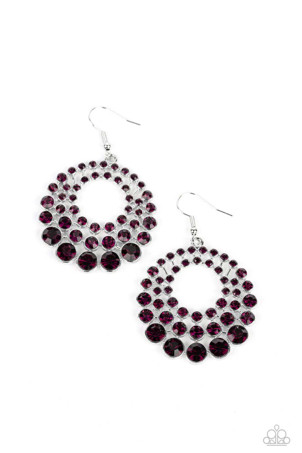 So Self-GLOW-rious Purple Rhinestone Earrings - Paparazzi Accessories- lightbox - CarasShop.com - Paparazzi Jewelry by Cara Jewels