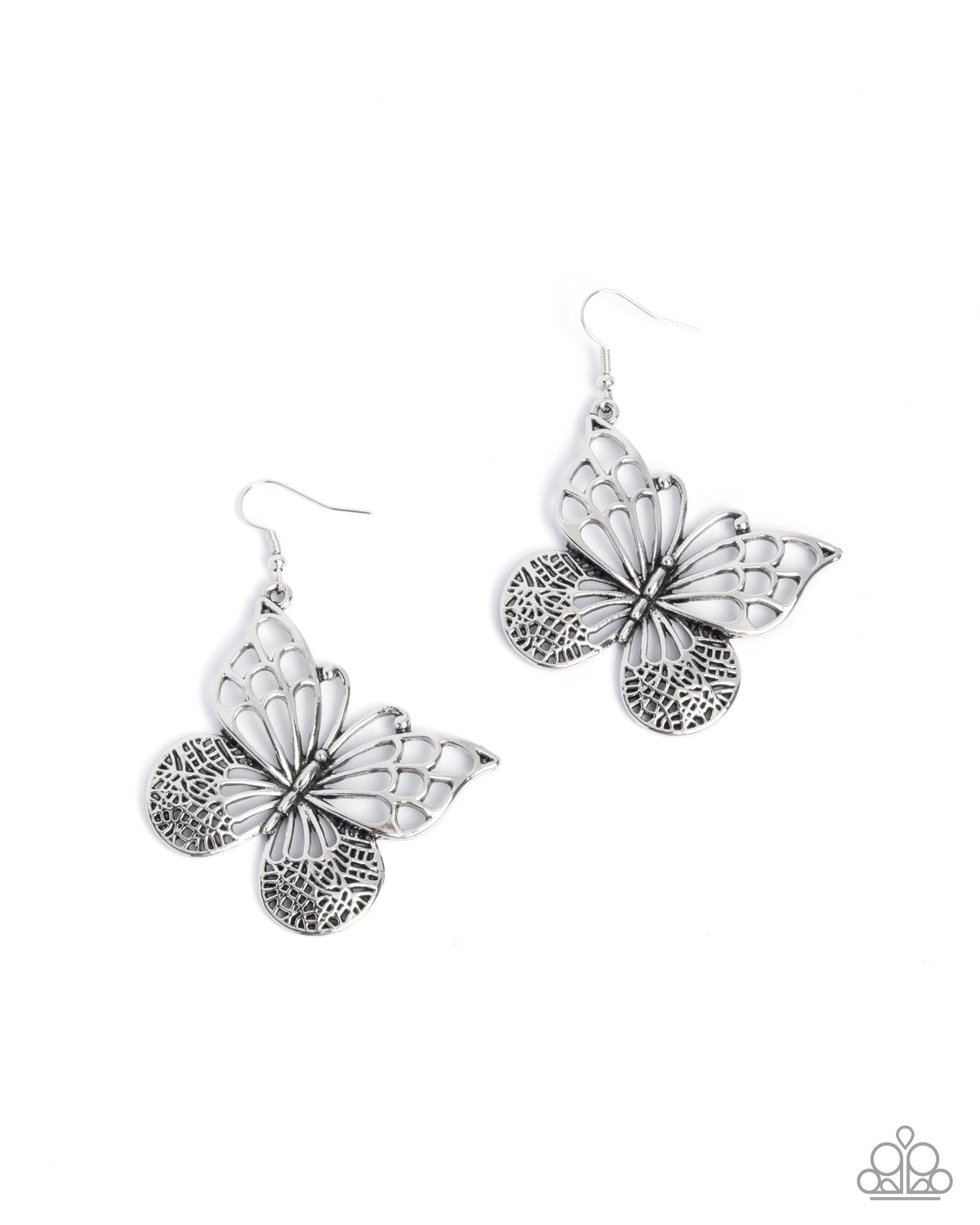 Soaring Skill Silver Butterfly Earrings - Paparazzi Accessories- lightbox - CarasShop.com - Paparazzi Jewelry by Cara Jewels