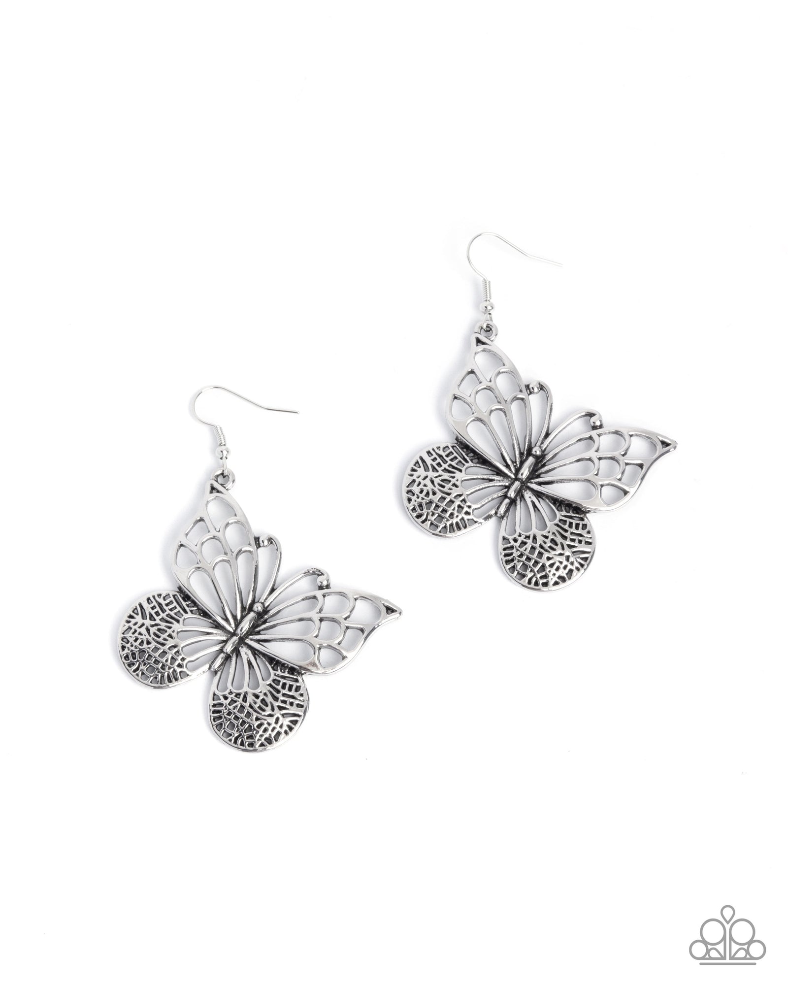 Soaring Skill Silver Butterfly Earrings - Paparazzi Accessories- lightbox - CarasShop.com - Paparazzi Jewelry by Cara Jewels