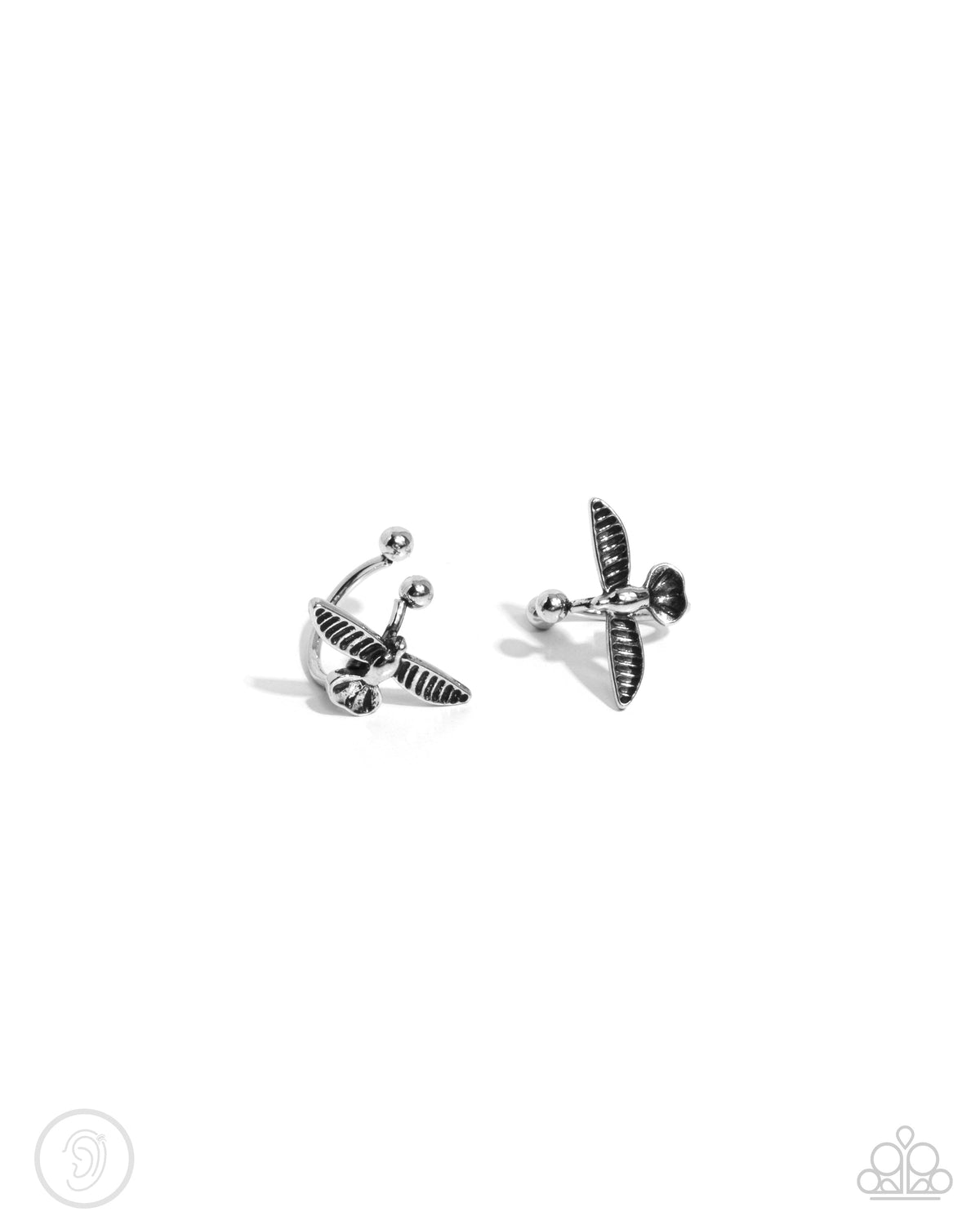 Soaring Sparrow Silver Cuff Earrings - Paparazzi Accessories- lightbox - CarasShop.com - Paparazzi Jewelry by Cara Jewels