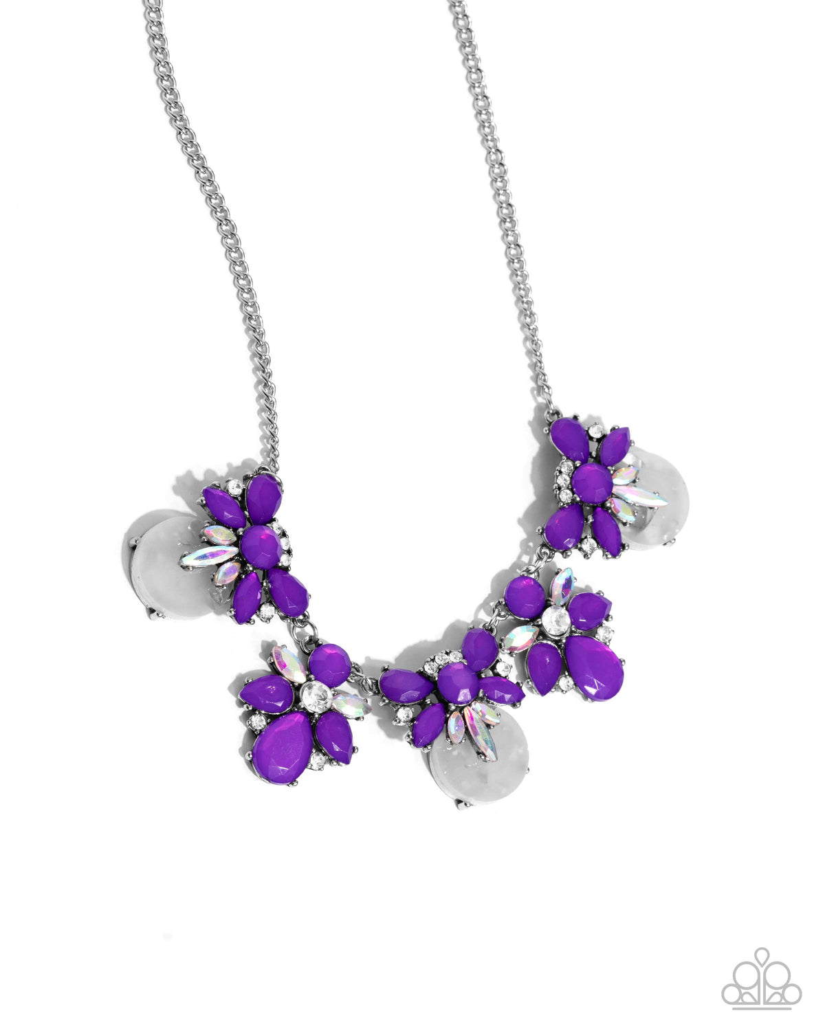 Socialite Statement Purple & White Gem Necklace - Paparazzi Accessories- lightbox - CarasShop.com - Paparazzi Jewelry by Cara Jewels