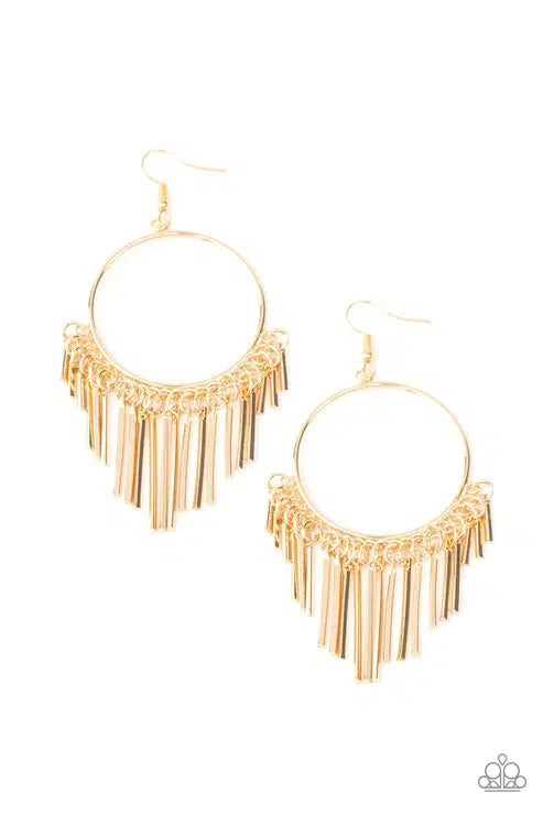 SOL Food Gold Earrings - Paparazzi Accessories- lightbox - CarasShop.com - Paparazzi Jewelry by Cara Jewels
