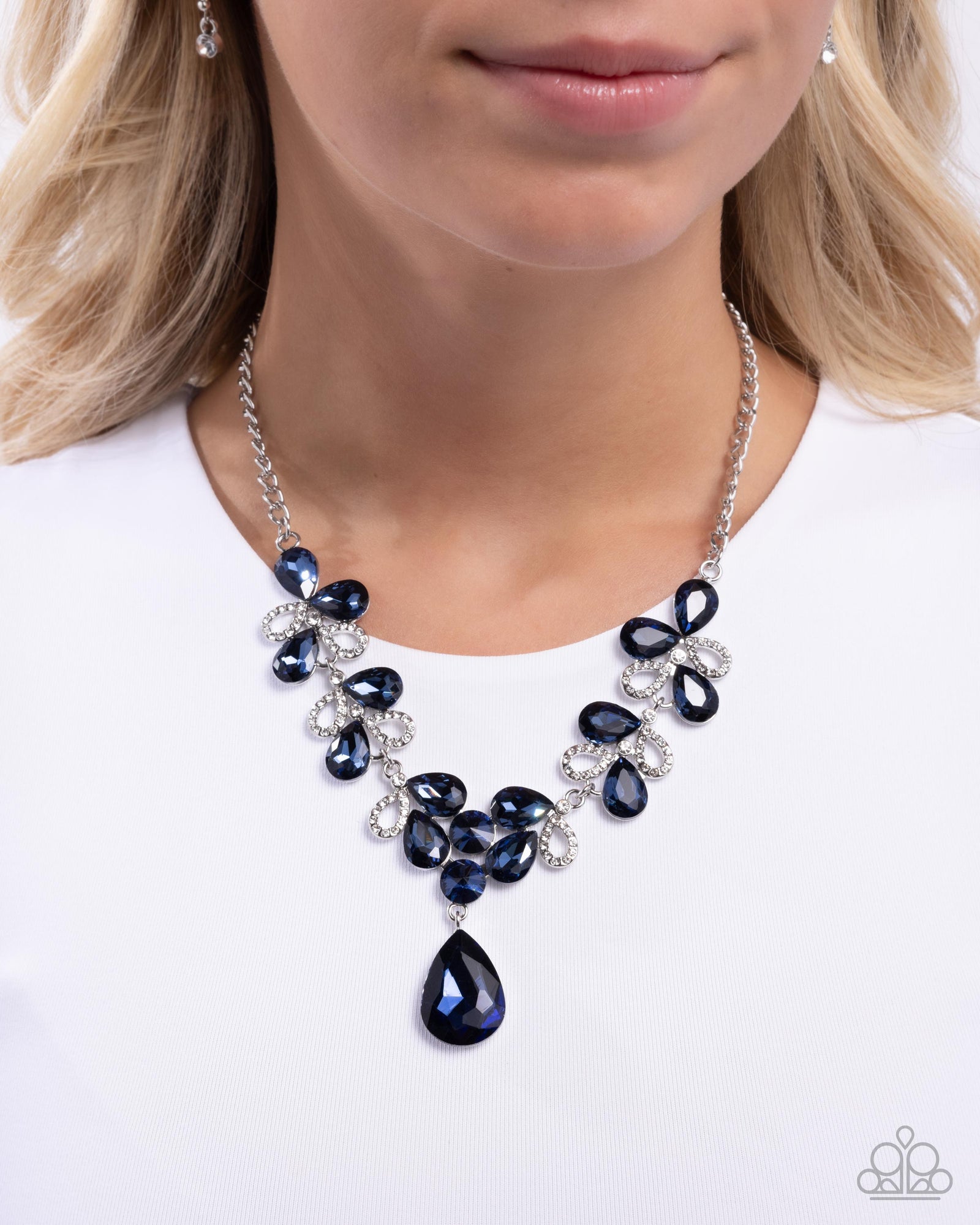 Solo Exhibition Blue Rhinestone Necklace - Paparazzi Accessories- lightbox - CarasShop.com - Paparazzi Jewelry by Cara Jewels
