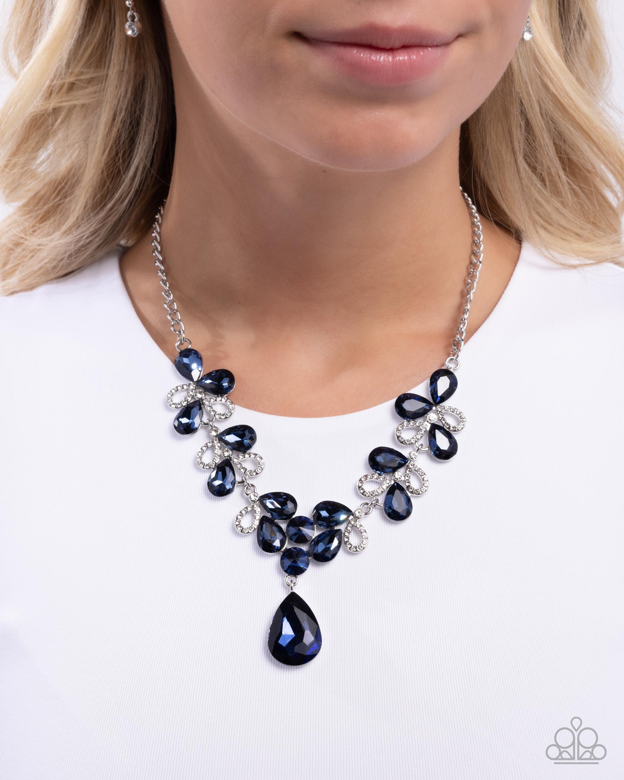 Solo Exhibition Blue Rhinestone Necklace - Paparazzi Accessories- lightbox - CarasShop.com - Paparazzi Jewelry by Cara Jewels