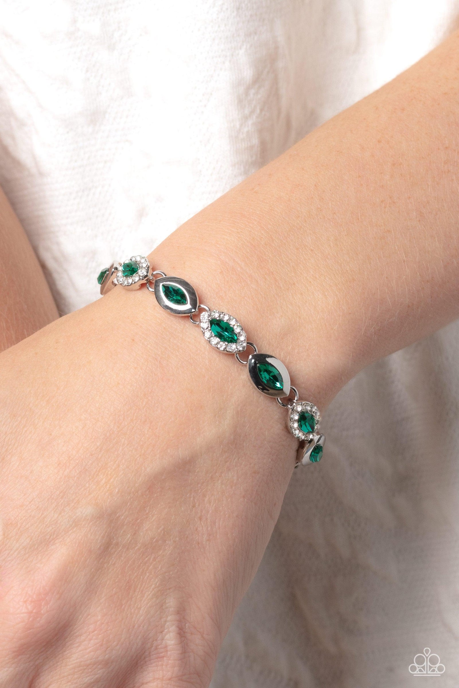 Some Serious Sparkle Green Rhinestone Bracelet - Paparazzi Accessories- lightbox - CarasShop.com - Paparazzi Jewelry by Cara Jewels