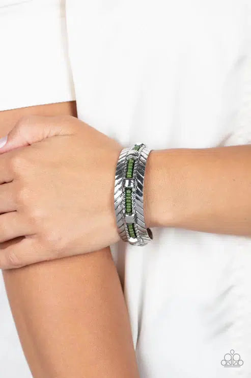 Sonoran Scene Green Bracelet - Paparazzi Accessories- on model - CarasShop.com - Paparazzi Jewelry by Cara Jewels