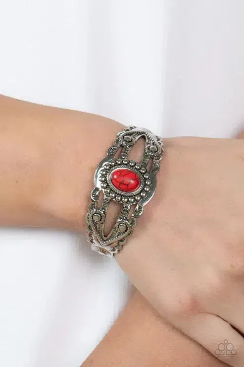 Sonoran Soul Searcher Red Bracelet - Paparazzi Accessories-on model - CarasShop.com - Paparazzi Jewelry by Cara Jewels