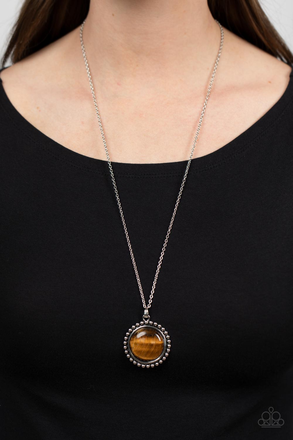 Sonoran Summer Brown Tiger's Eye Stone Necklace - Paparazzi Accessories- on model - CarasShop.com - Paparazzi Jewelry by Cara Jewels