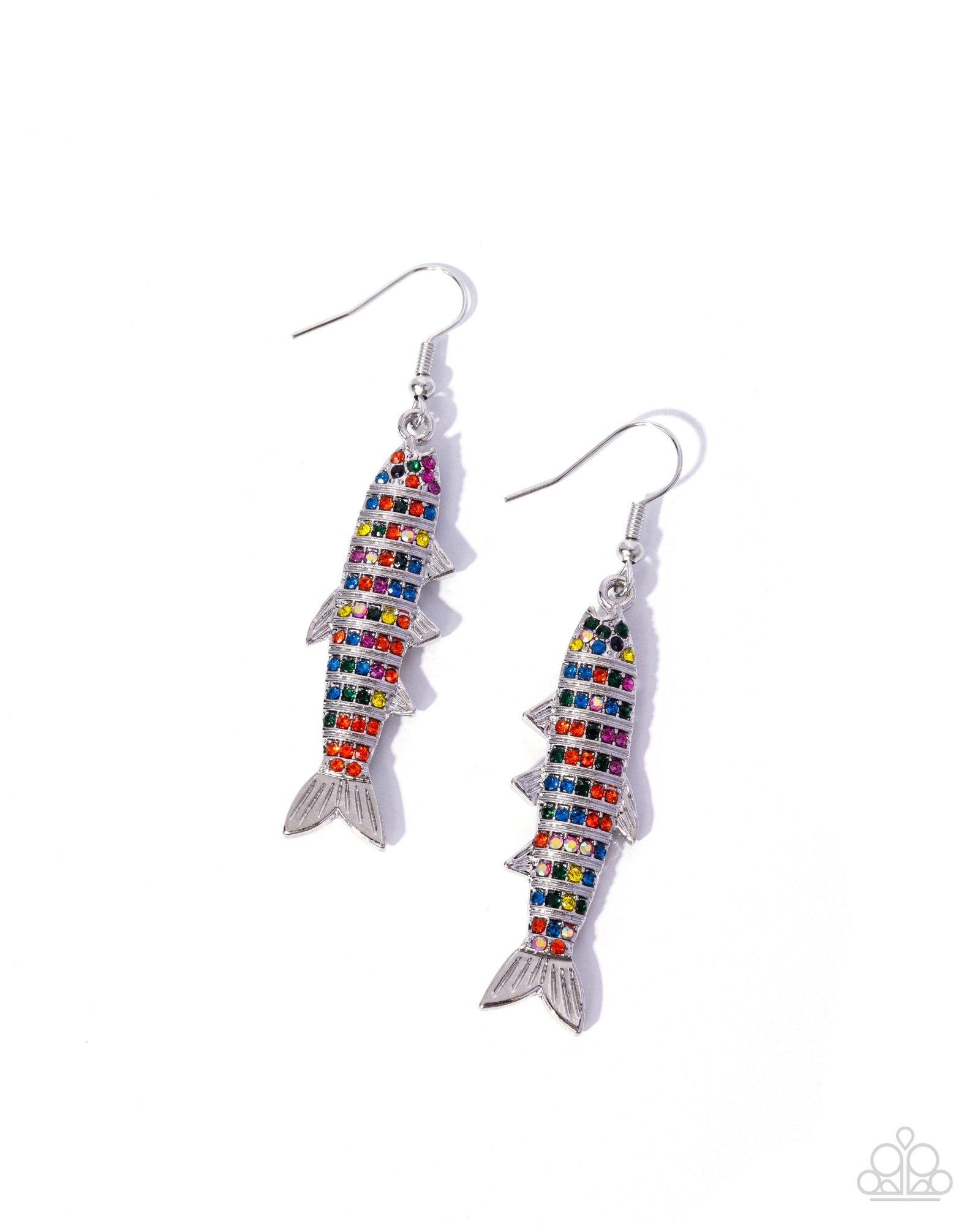 Sophisticated Sardine Multi Orange Rhinestone Fish Earrings - Paparazzi Accessories- lightbox - CarasShop.com - Paparazzi Jewelry by Cara Jewels