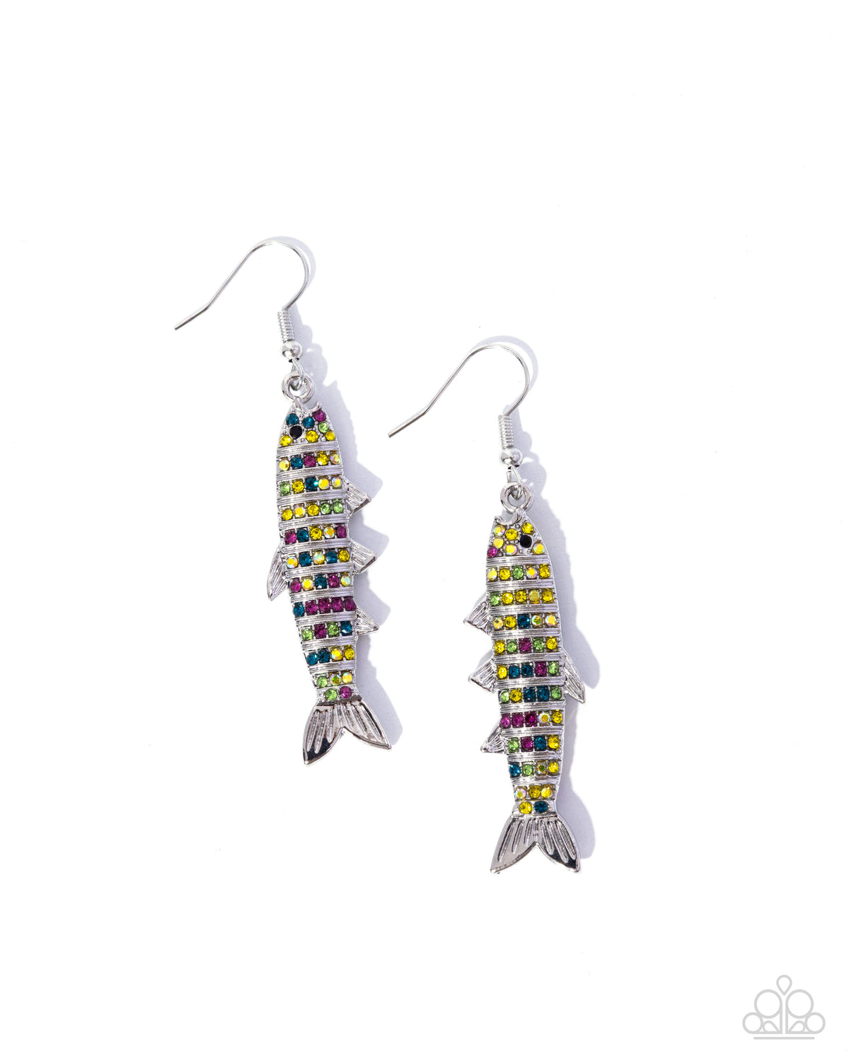 Sophisticated Sardine Multi Rhinestone Fish Earrings - Paparazzi Accessories- lightbox - CarasShop.com - Paparazzi Jewelry by Cara Jewels