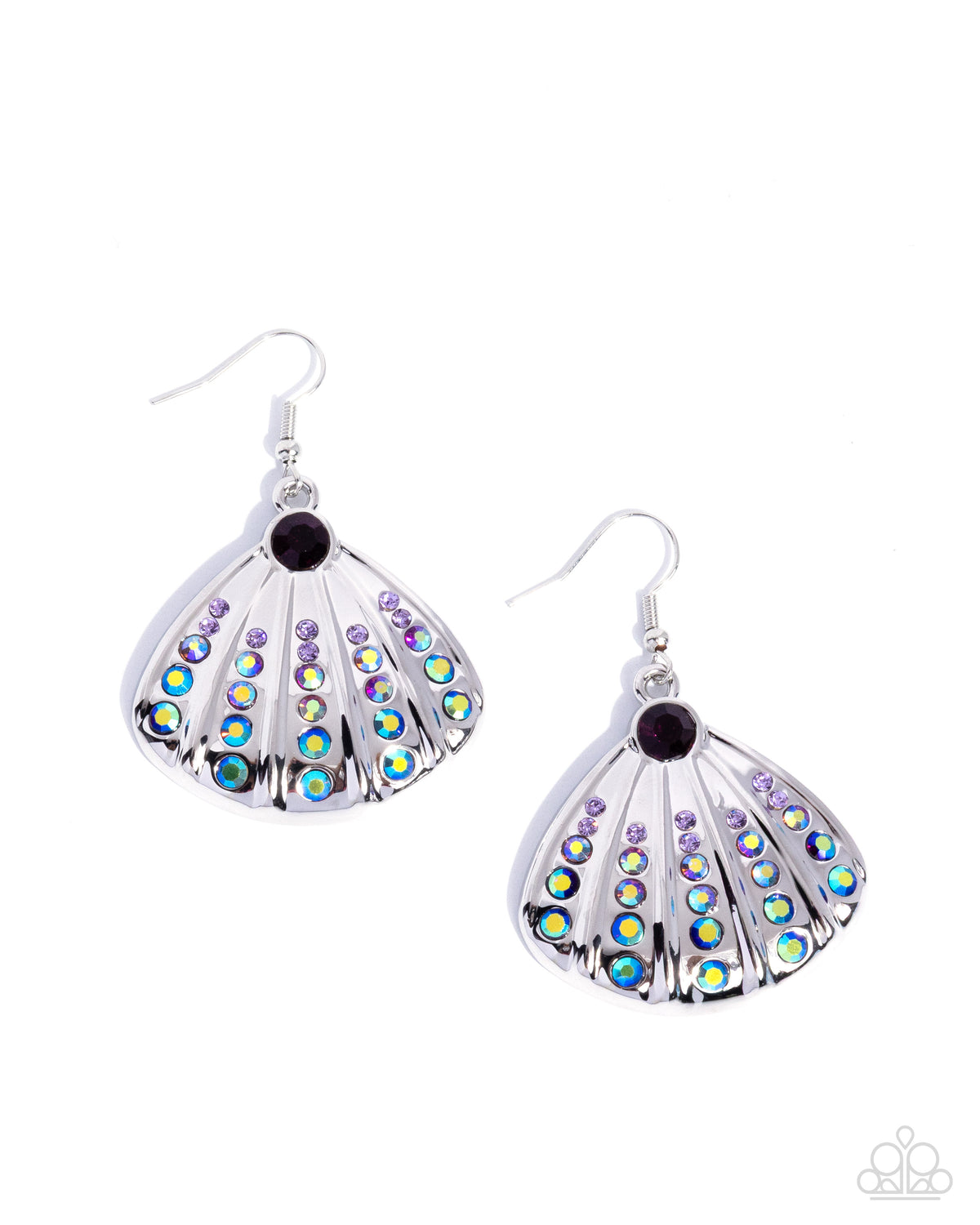 Sophisticated Seashell Purple Gem & Silver Earrings - Paparazzi Accessories- lightbox - CarasShop.com - Paparazzi Jewelry by Cara Jewels