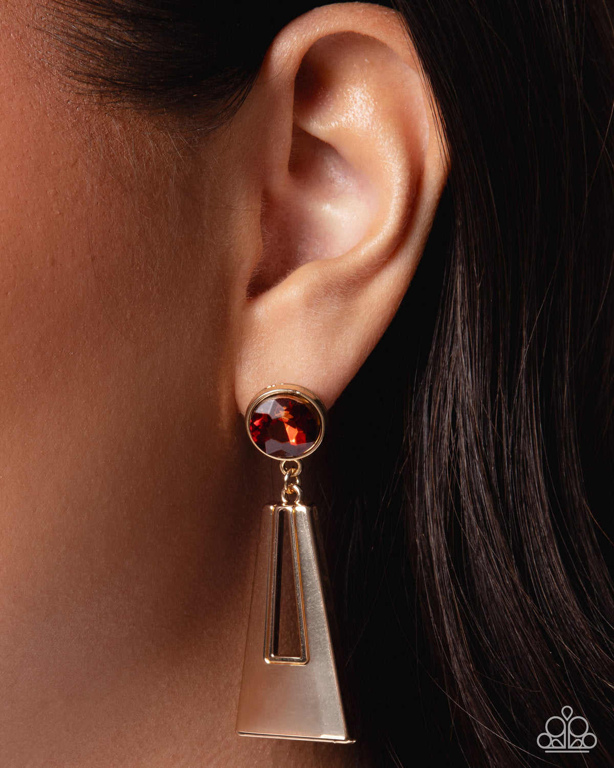 Sophisticated Sway Brown Gem & Gold Earrings - Paparazzi Accessories-on model - CarasShop.com - Paparazzi Jewelry by Cara Jewels