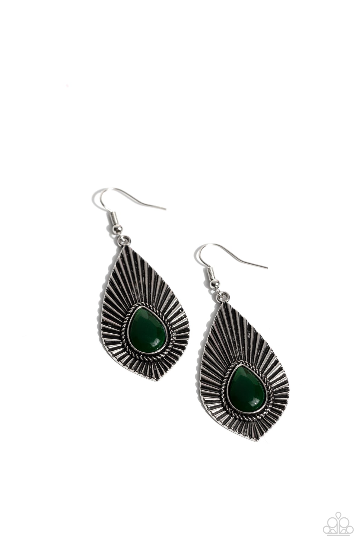 SOUL-ar Flare Green Earrings - Paparazzi Accessories- lightbox - CarasShop.com - Paparazzi Jewelry by Cara Jewels