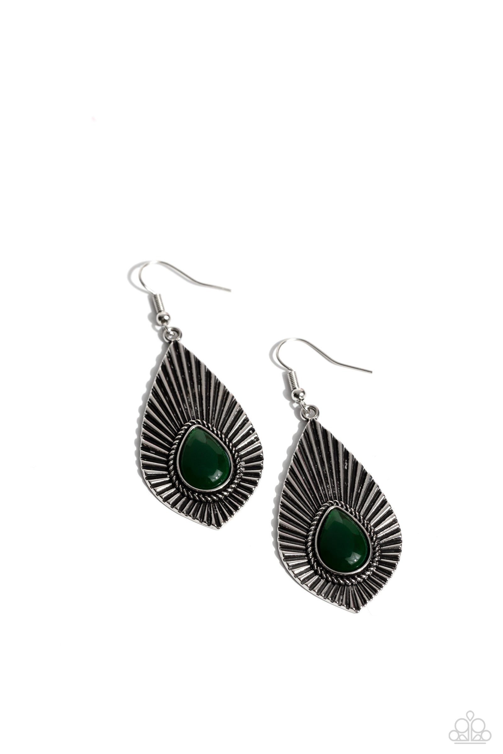 SOUL-ar Flare Green Earrings - Paparazzi Accessories- lightbox - CarasShop.com - Paparazzi Jewelry by Cara Jewels