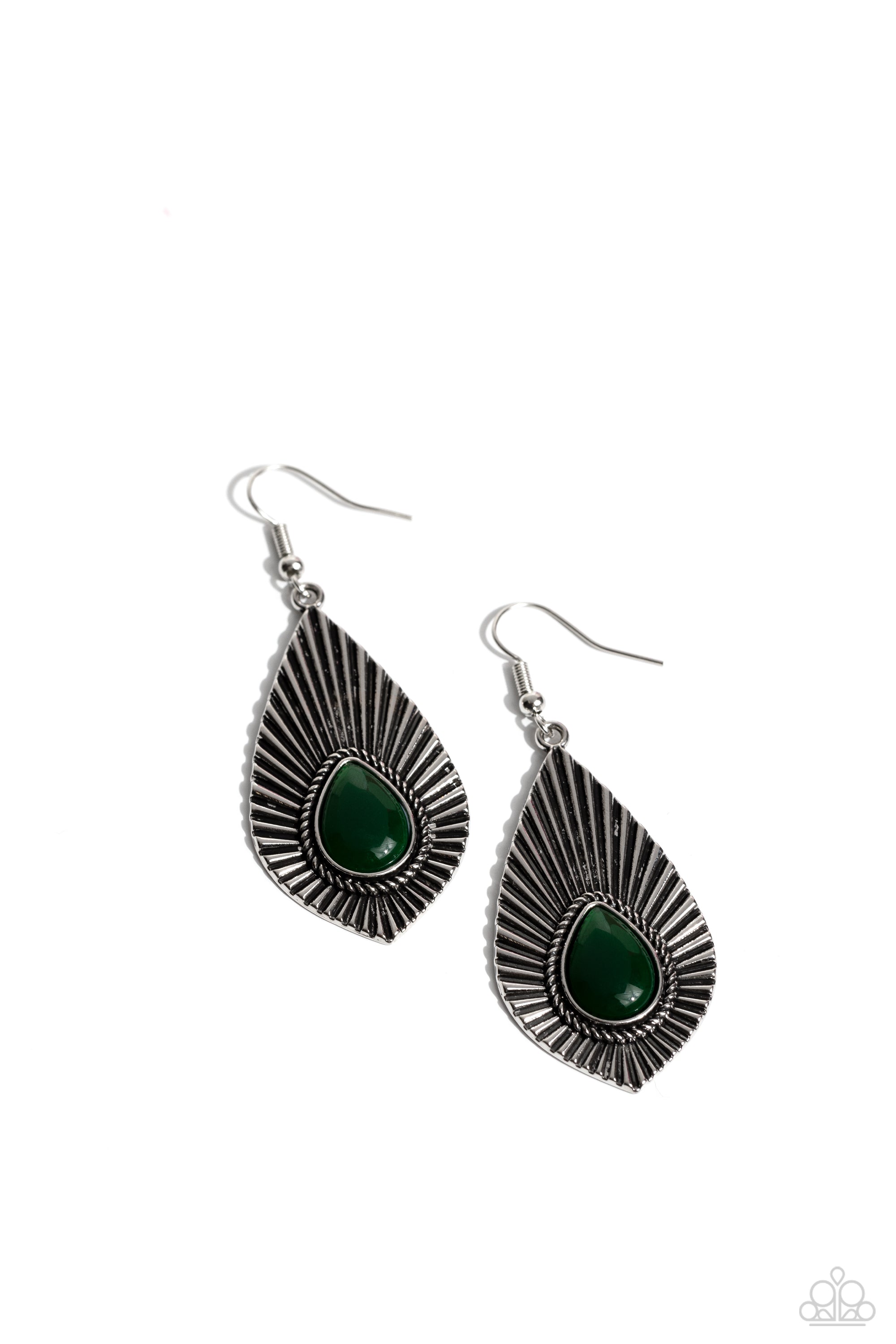 SOUL-ar Flare Green Earrings - Paparazzi Accessories- lightbox - CarasShop.com - Paparazzi Jewelry by Cara Jewels