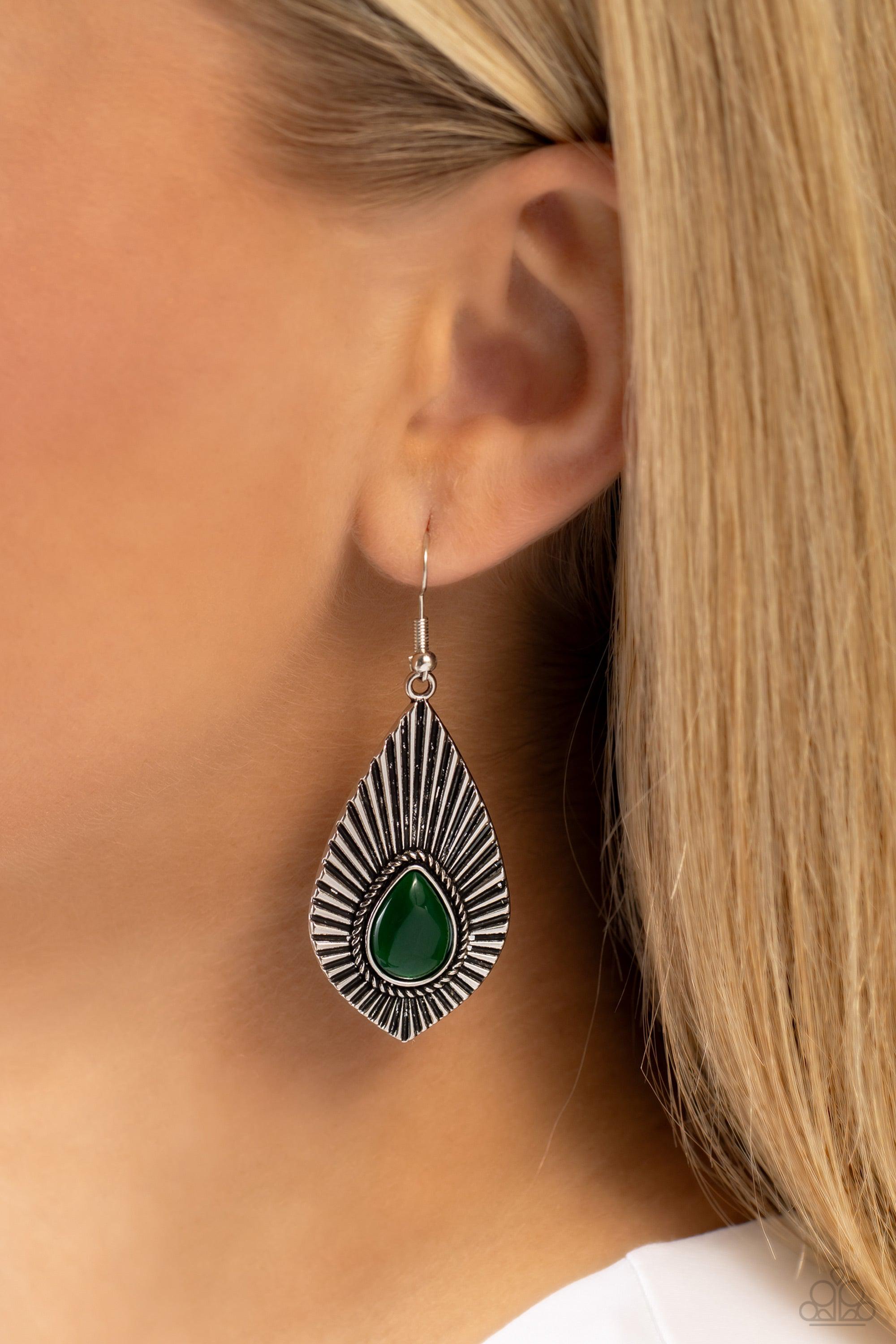 SOUL-ar Flare Green Earrings - Paparazzi Accessories- lightbox - CarasShop.com - Paparazzi Jewelry by Cara Jewels