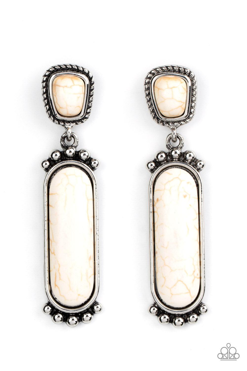 Southern Charm White Stone Earrings - Paparazzi Accessories- lightbox - CarasShop.com - Paparazzi Jewelry by Cara Jewels