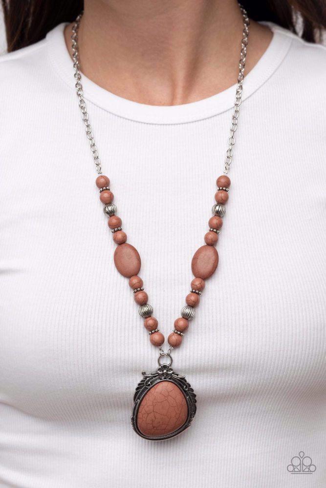 Southwest Paradise Brown Necklace - Paparazzi Accessories- on model - CarasShop.com - Paparazzi Jewelry by Cara Jewels