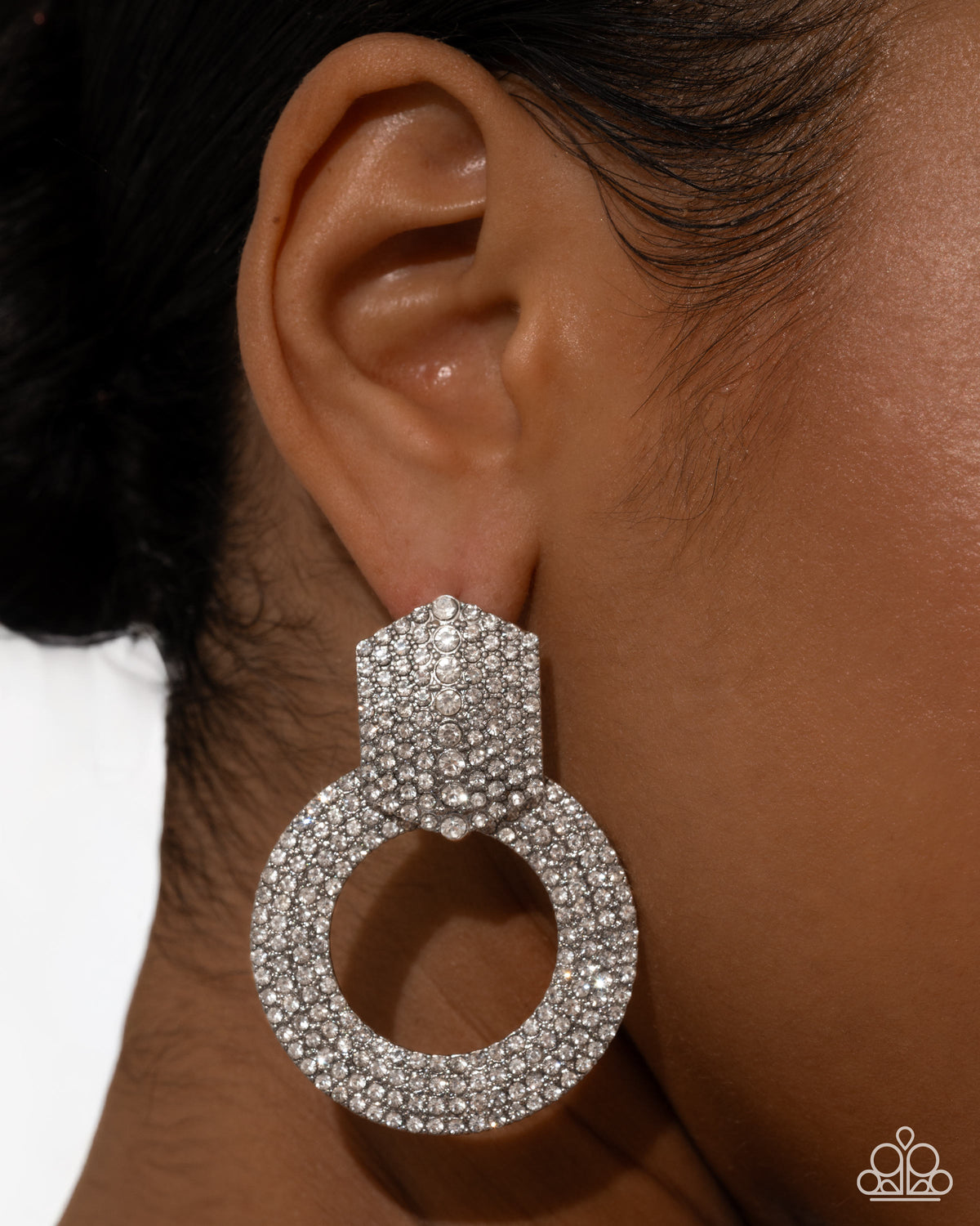 Sparkly Safeguard White Earrings - Paparazzi Accessories-on model - CarasShop.com - Paparazzi Jewelry by Cara Jewels