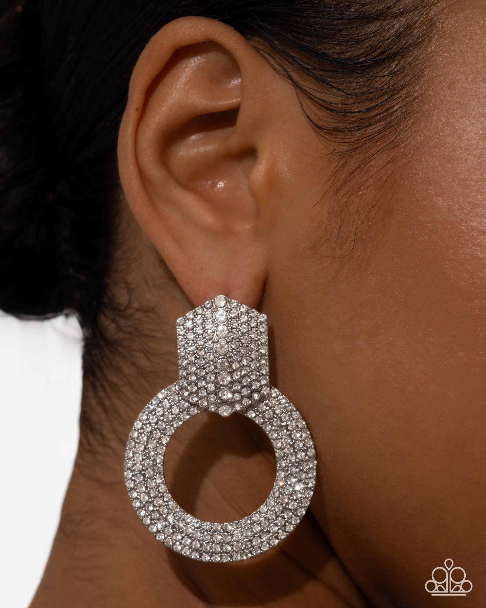 Sparkly Safeguard White Earrings - Paparazzi Accessories- lightbox - CarasShop.com - Paparazzi Jewelry by Cara Jewels