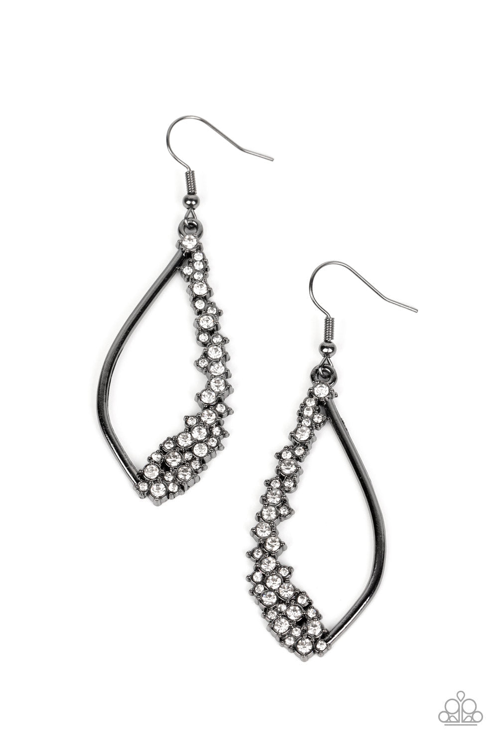 Sparkly Side Effects Gunmetal Black & White Rhinestone Earrings - Paparazzi Accessories- lightbox - CarasShop.com - Paparazzi Jewelry by Cara Jewels