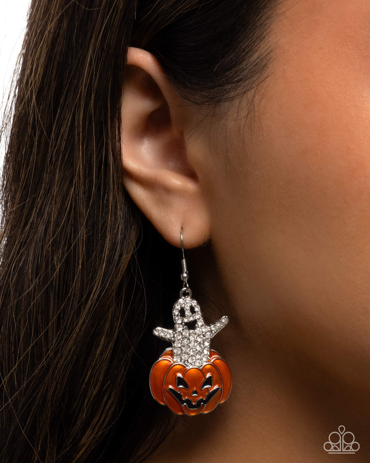 Spooky Statement Multi Ghost & Pumpkin Earrings - Paparazzi Accessories-on model - CarasShop.com - Paparazzi Jewelry by Cara Jewels