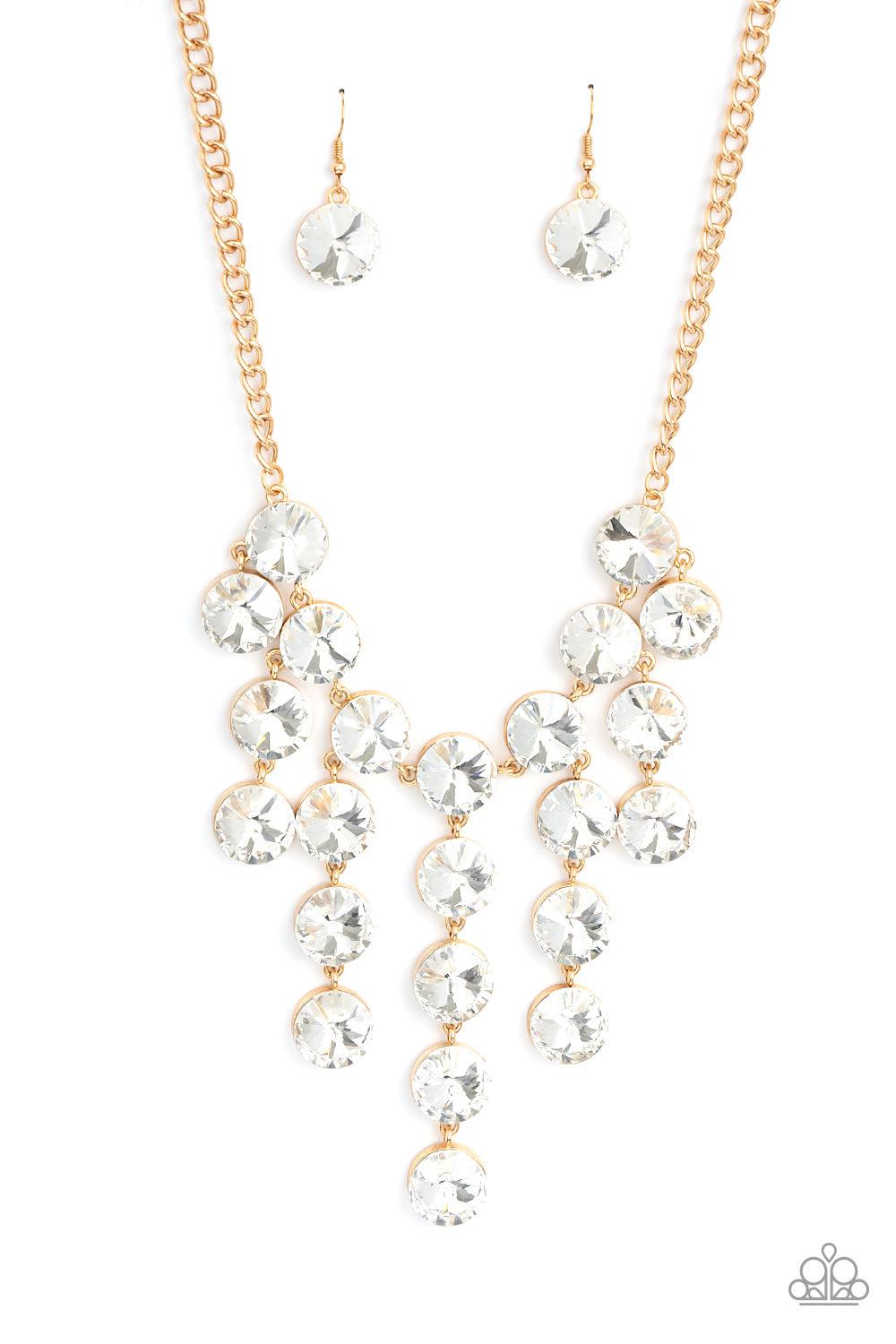 Spotlight Stunner Gold & White Rhinestone Necklace - Paparazzi Accessories- lightbox - CarasShop.com - Paparazzi Jewelry by Cara Jewels