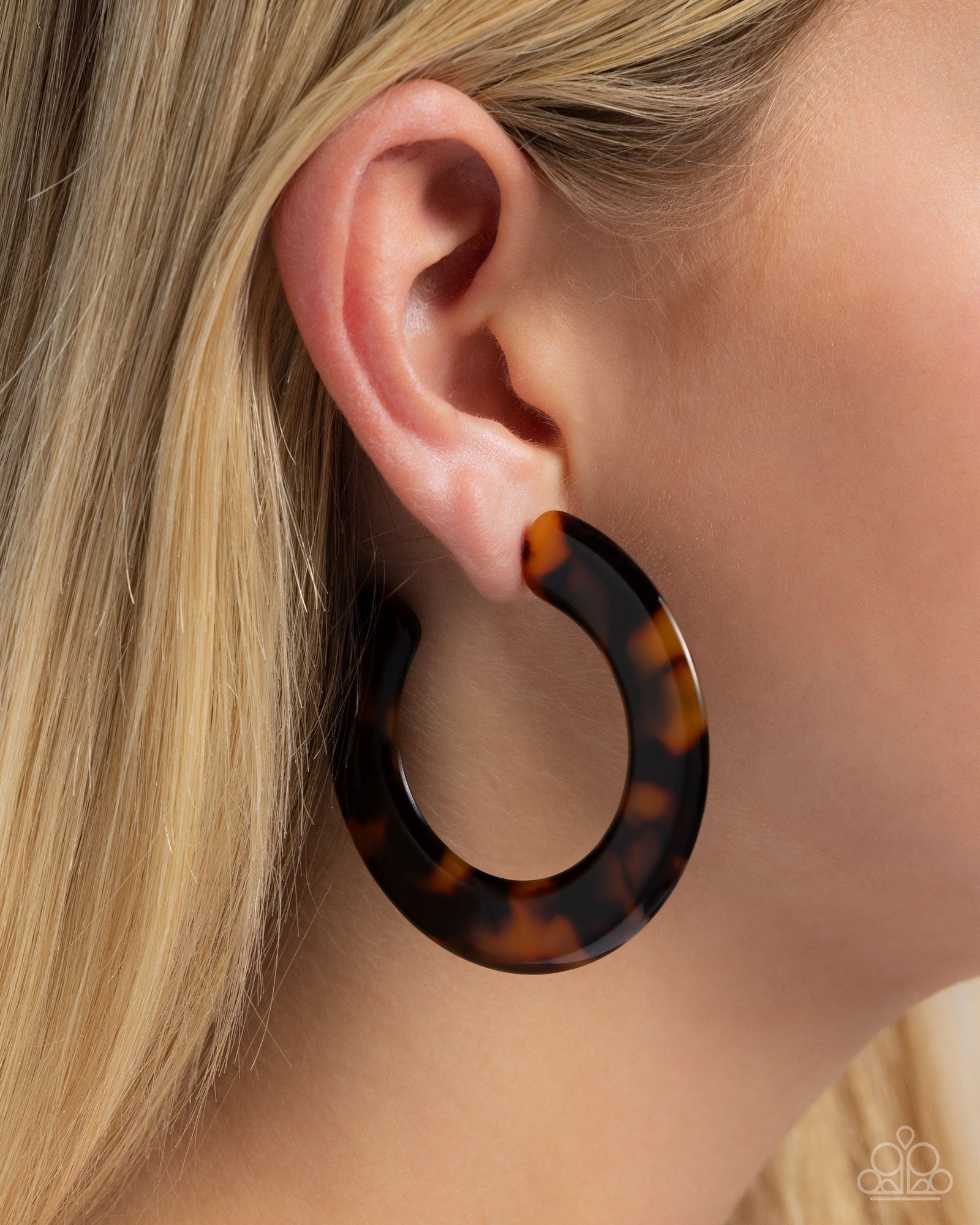 Spotted Scoop Brown Tortoise Shell Acrylic Hoop Earrings - Paparazzi Accessories- lightbox - CarasShop.com - Paparazzi Jewelry by Cara Jewels