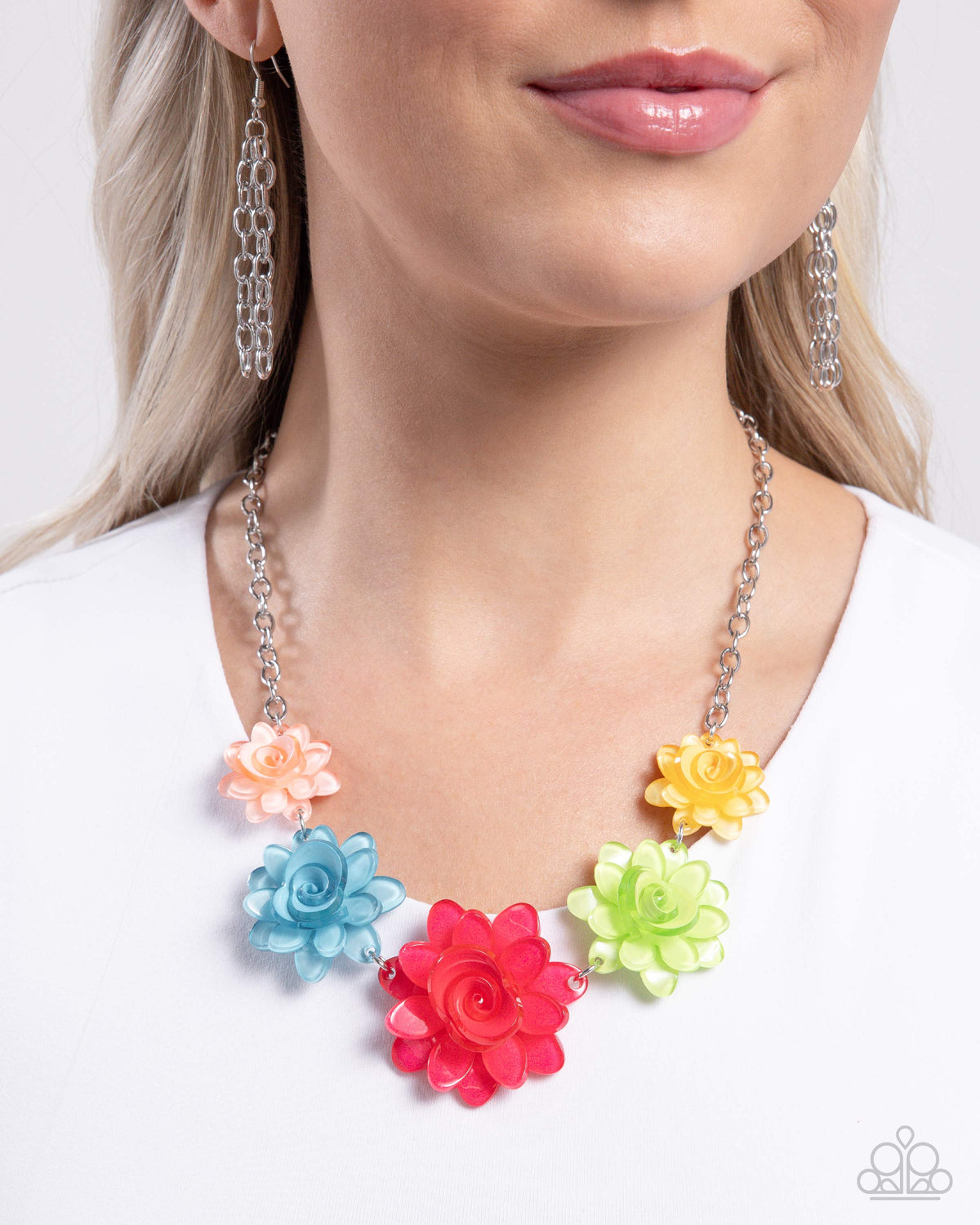 Spring Break Style Multi Acrylic Flower Necklace - Paparazzi Accessories- on model - CarasShop.com - Paparazzi Jewelry by Cara Jewels