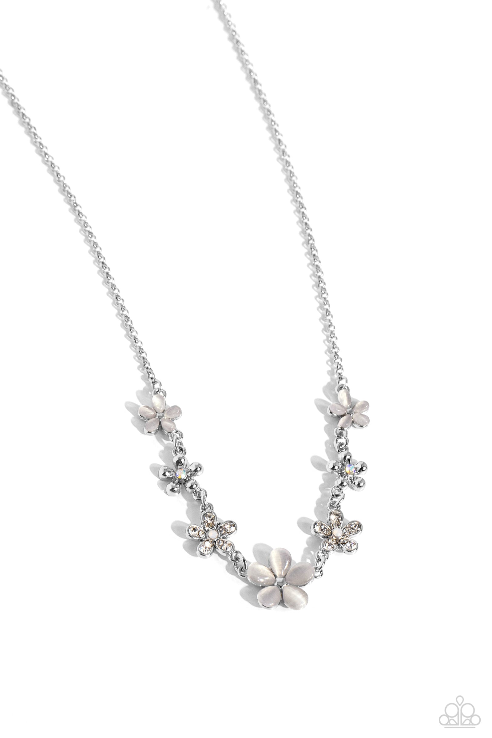 Spring Showcase White Cat's Eye Stone Floral Necklace - Paparazzi Accessories- lightbox - CarasShop.com - Paparazzi Jewelry by Cara Jewels