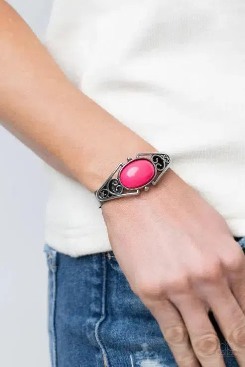 Springtime Trendsetter Pink Bracelet - Paparazzi Accessories-on model - CarasShop.com - Paparazzi Jewelry by Cara Jewels