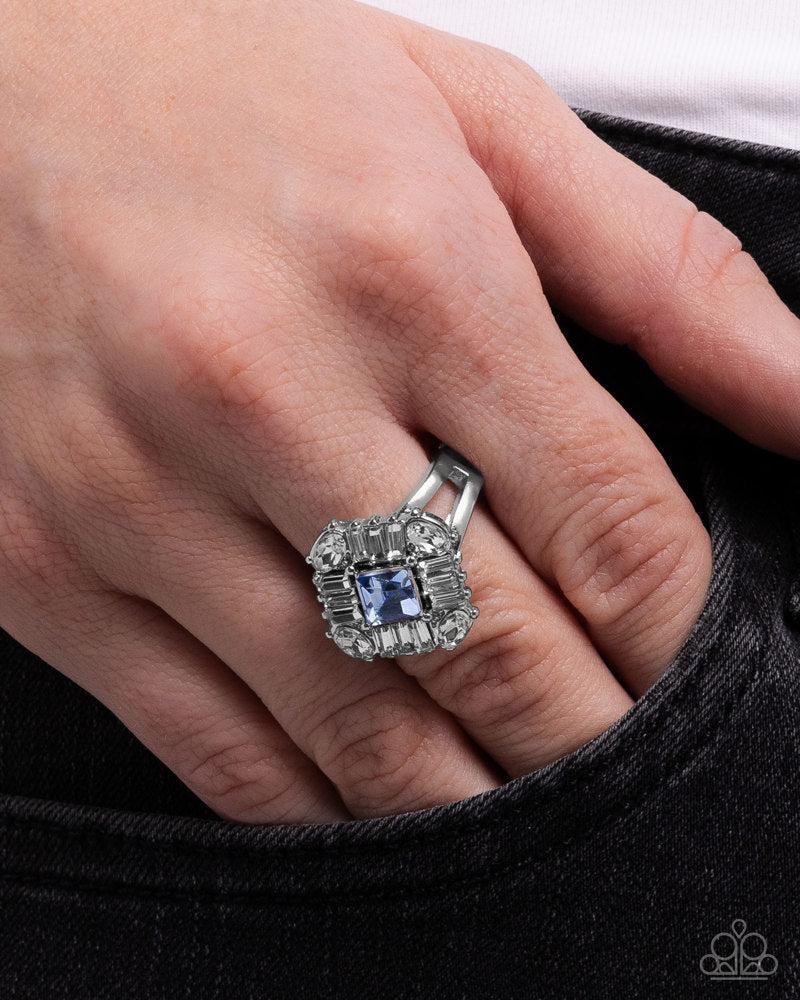 Square Formation Blue Ring - Paparazzi Accessories- on model - CarasShop.com - Paparazzi Jewelry by Cara Jewels