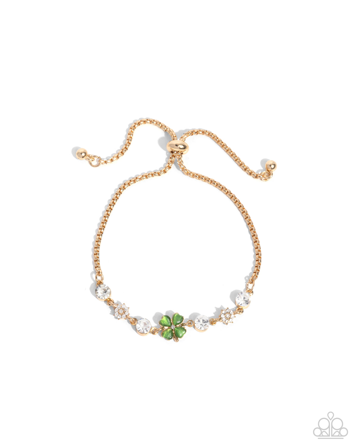 St. Patricks Pizzazz Green & Gold Shamrock Bracelet - Paparazzi Accessories- lightbox - CarasShop.com - Paparazzi Jewelry by Cara Jewels