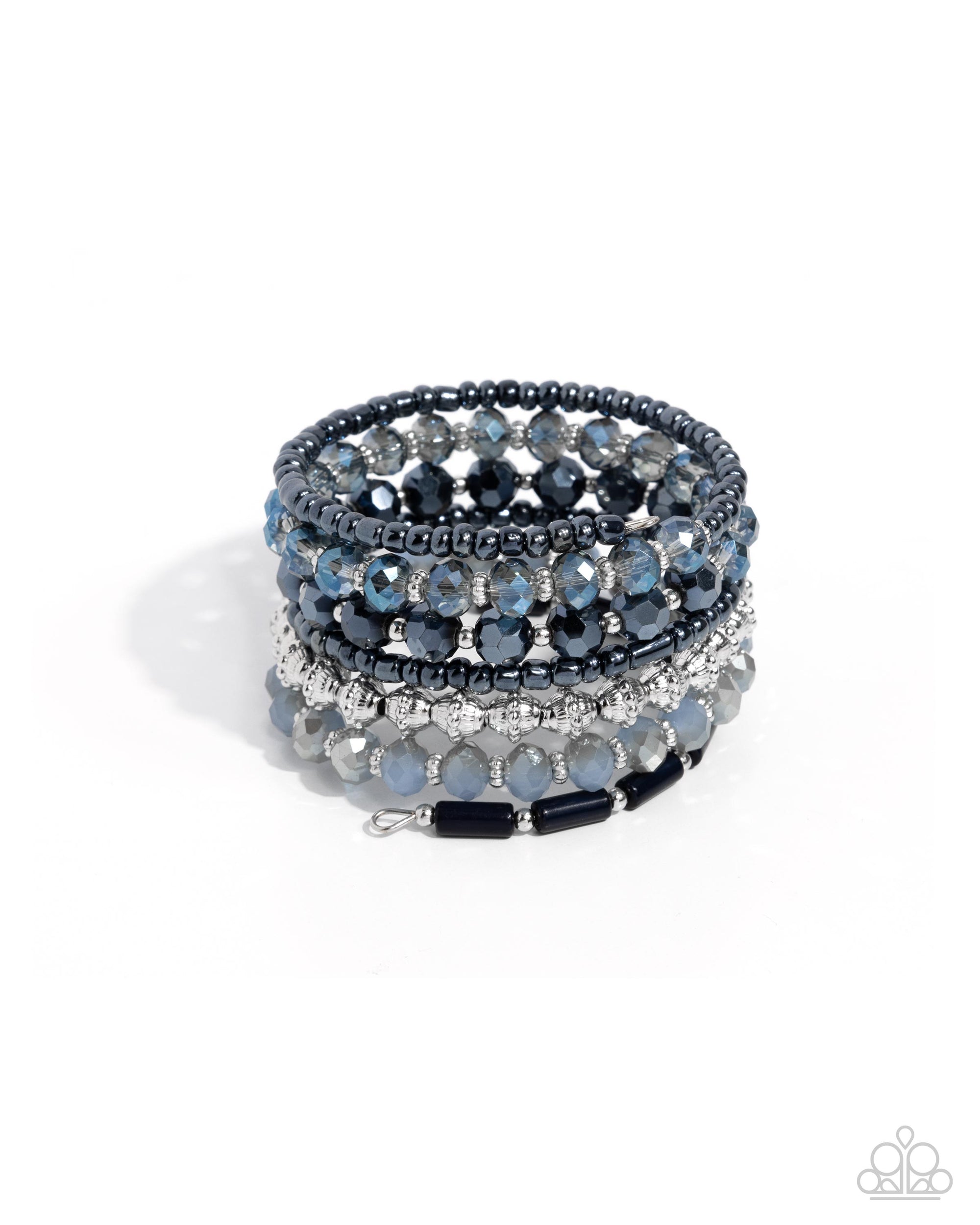 Stacked Surprise Blue & Silver Coil Bracelet - Paparazzi Accessories- lightbox - CarasShop.com - Paparazzi Jewelry by Cara Jewels