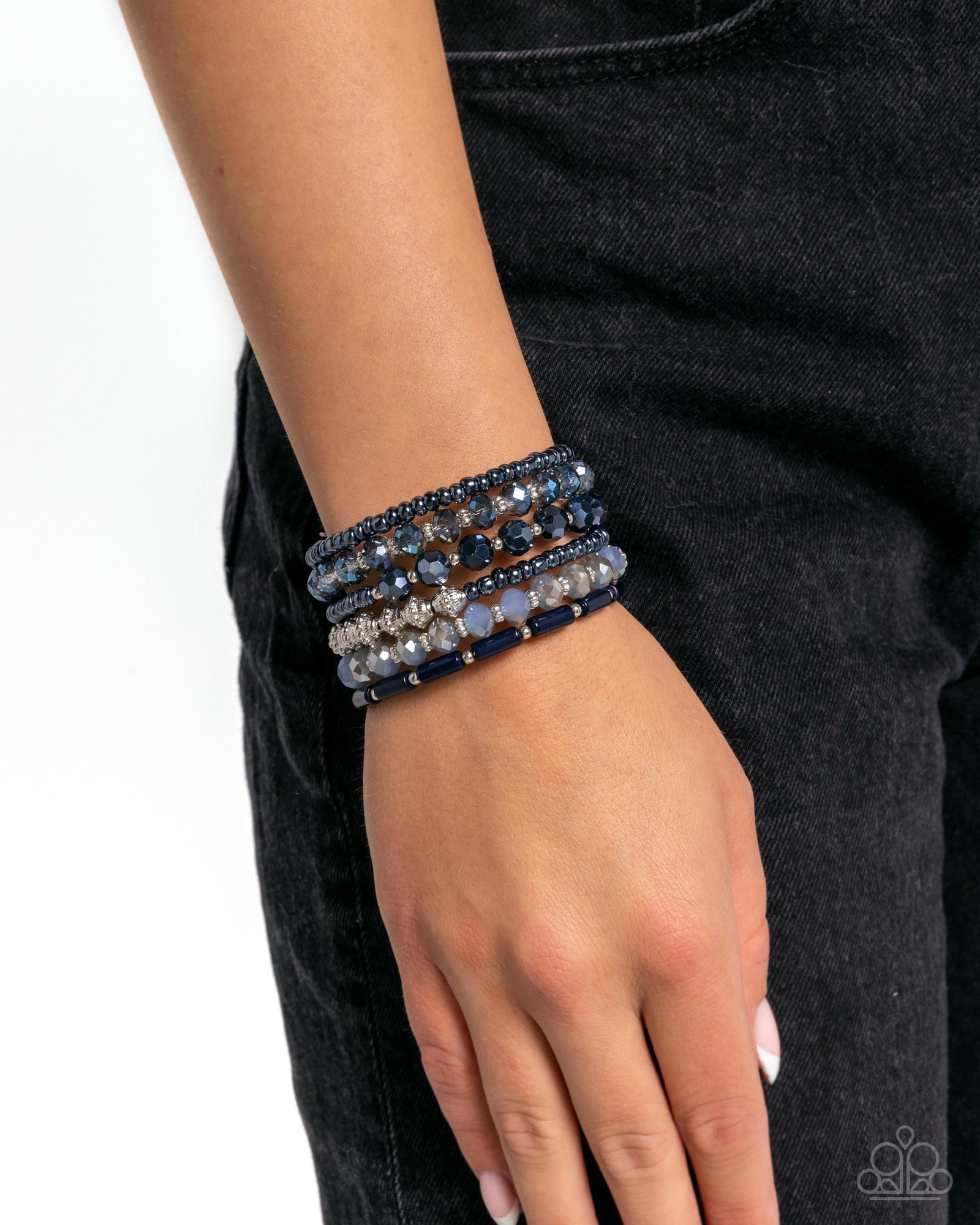 Stacked Surprise Blue & Silver Coil Bracelet - Paparazzi Accessories- lightbox - CarasShop.com - Paparazzi Jewelry by Cara Jewels
