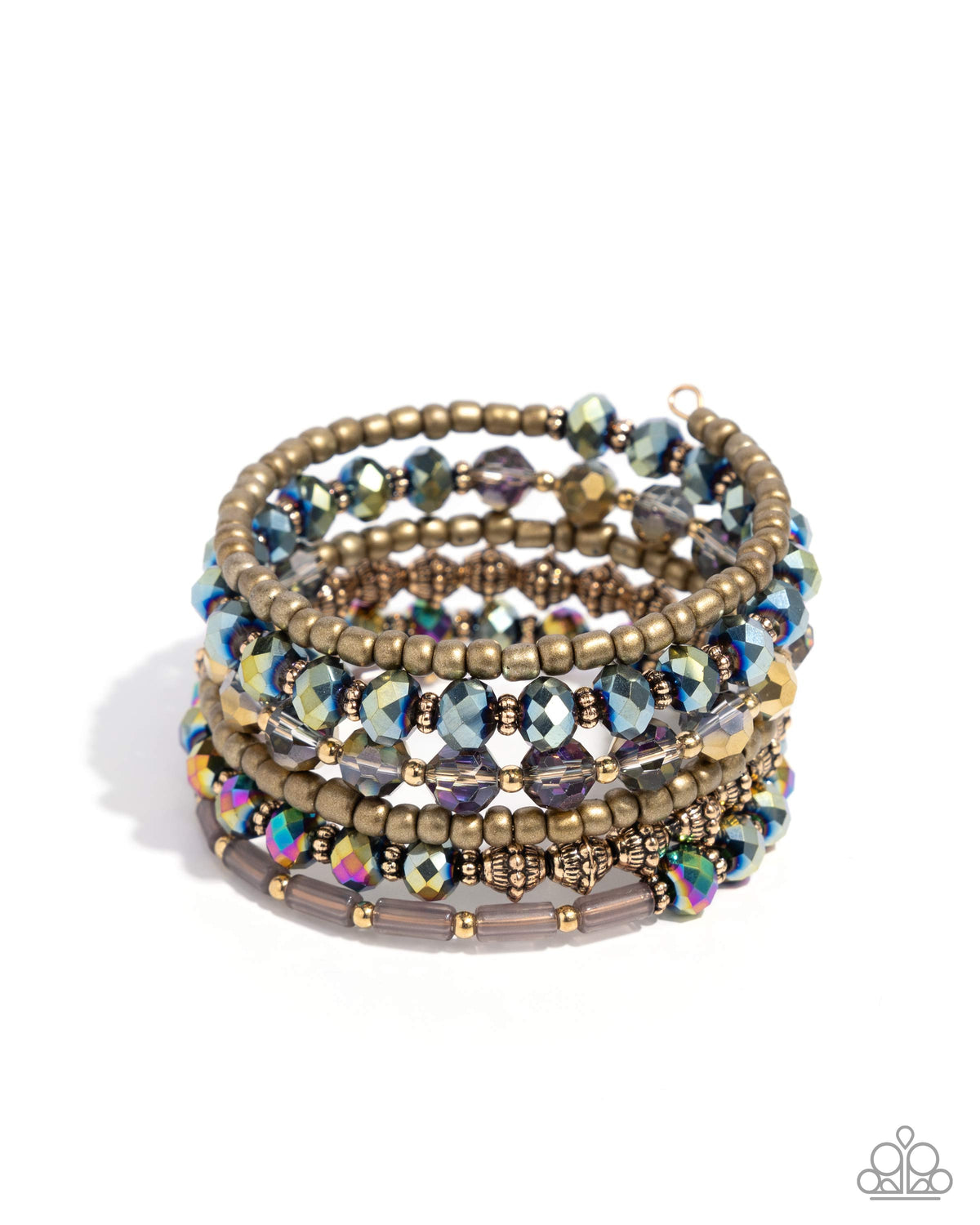Stacked Surprise Multi & Brass Coil Bracelet - Paparazzi Accessories- lightbox - CarasShop.com - Paparazzi Jewelry by Cara Jewels