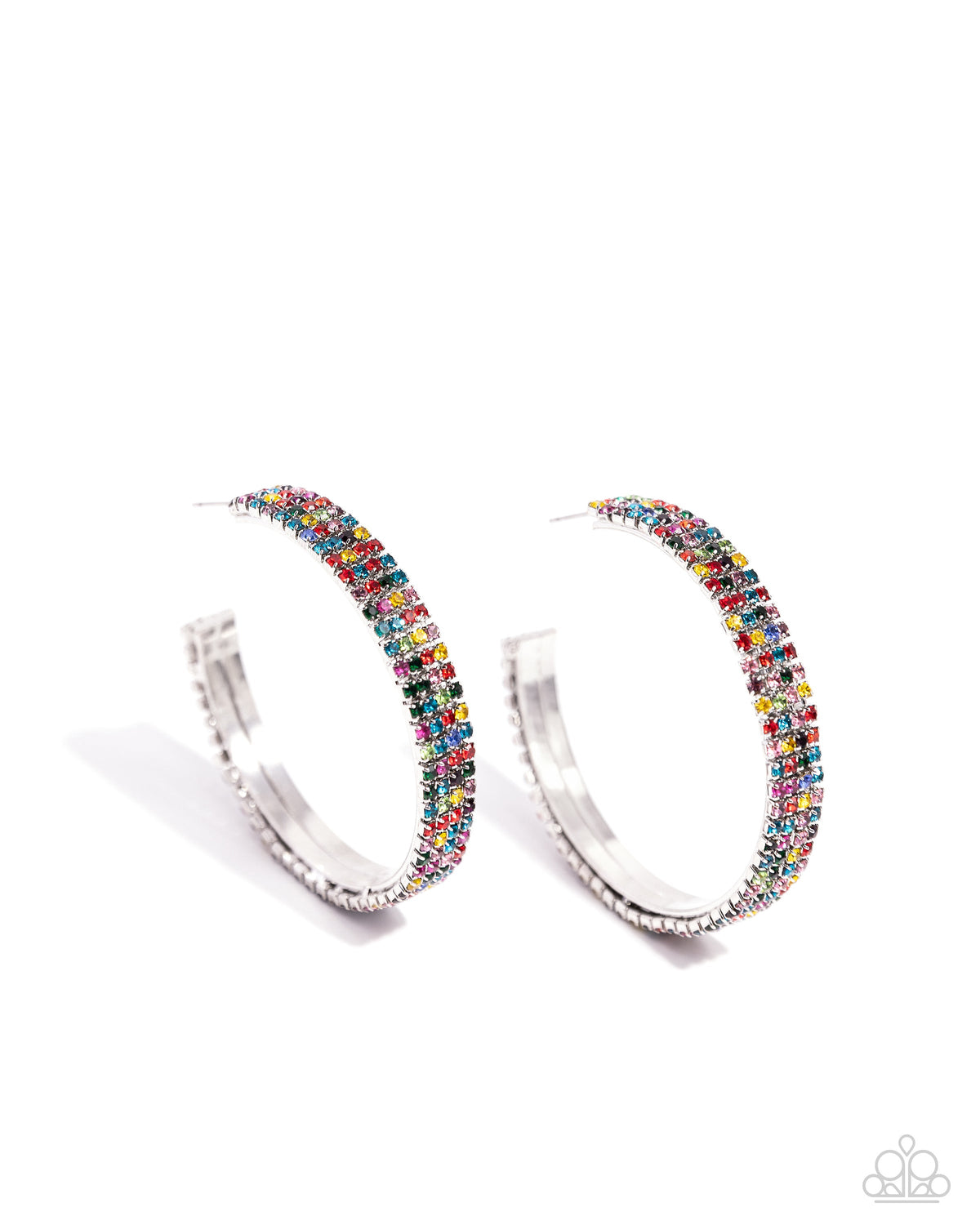 Stacked Symmetry Multi Rhinestone Hoop Earrings - Paparazzi Accessories- lightbox - CarasShop.com - Paparazzi Jewelry by Cara Jewels