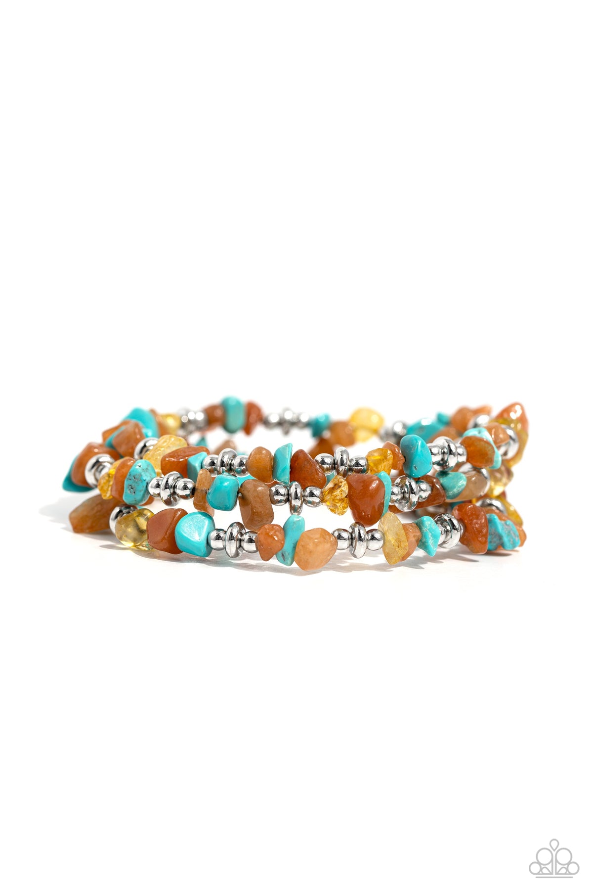 Stacking Stones Orange & Multi Stone Coil Bracelet - Paparazzi Accessories- lightbox - CarasShop.com - Paparazzi Jewelry by Cara Jewels