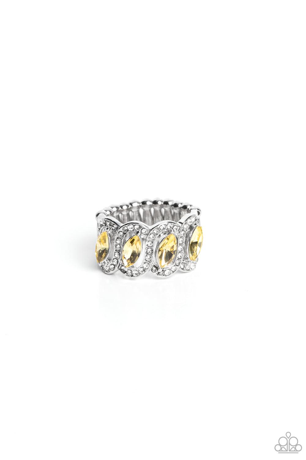 Staggering Sparkle Yellow Rhinestone Ring - Paparazzi Accessories- lightbox - CarasShop.com - Paparazzi Jewelry by Cara Jewels