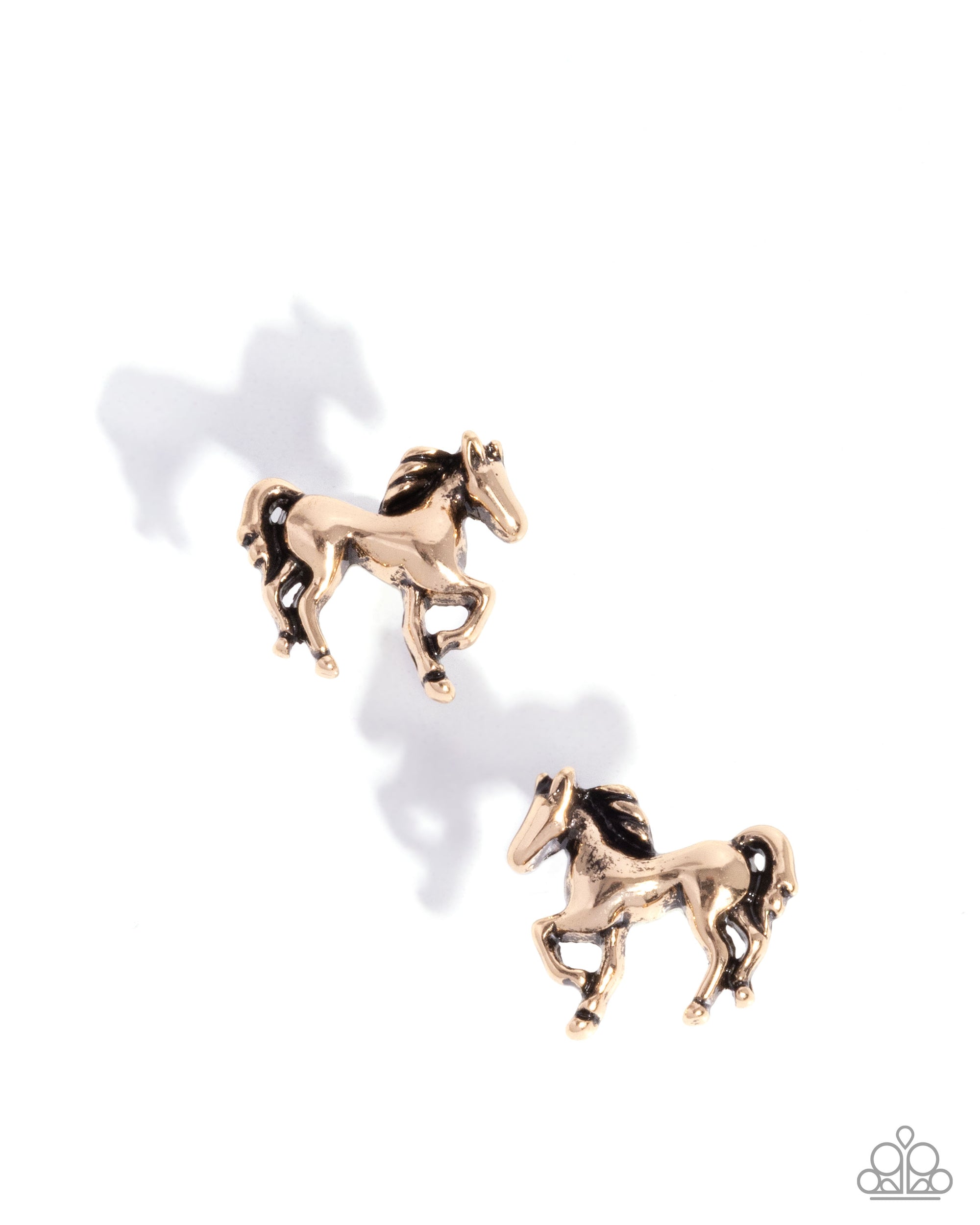 Stallion Selfie Gold Horse Post Earrings - Paparazzi Accessories- lightbox - CarasShop.com - Paparazzi Jewelry by Cara Jewels