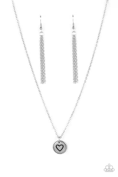 Stamped Sentiment Silver Necklace - Paparazzi Accessories- lightbox - CarasShop.com - Paparazzi Jewelry by Cara Jewels
