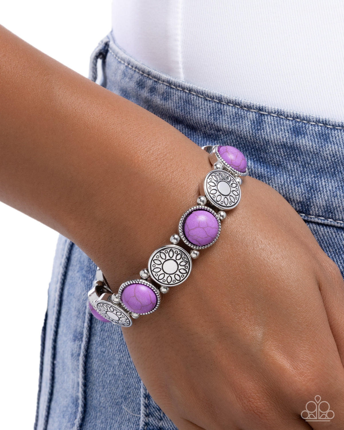 Stamped Stones Purple Stone Bracelet - Paparazzi Accessories-on model - CarasShop.com - Paparazzi Jewelry by Cara Jewels