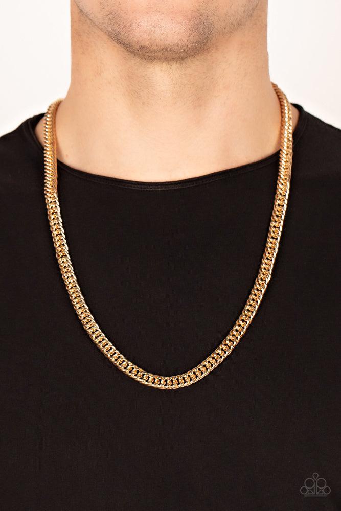 Standing Room Only Gold Necklace - Paparazzi Accessories- on model - CarasShop.com - Paparazzi Jewelry by Cara Jewels