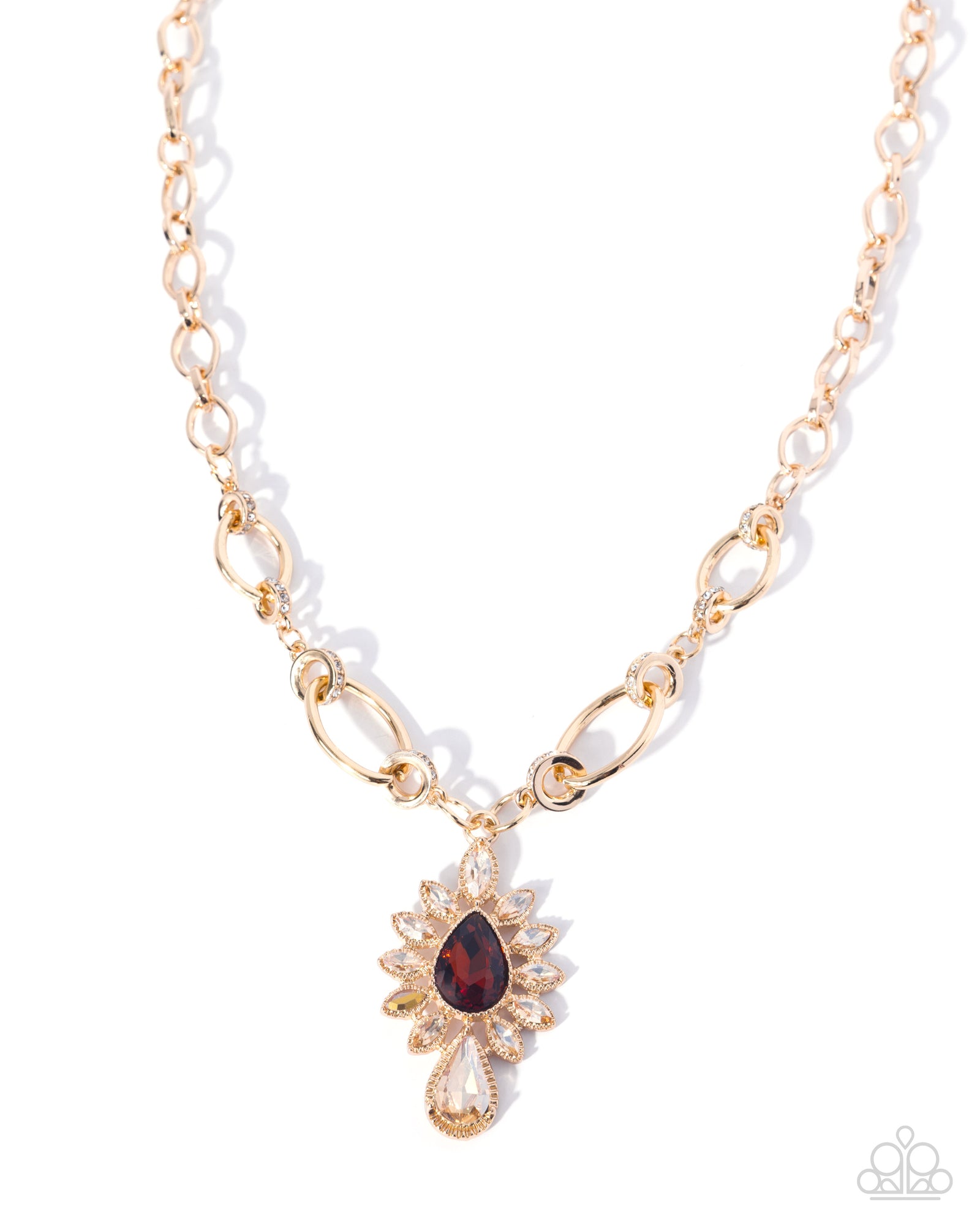 Standout Strut Brown Gem & Gold Necklace - Paparazzi Accessories- lightbox - CarasShop.com - Paparazzi Jewelry by Cara Jewels