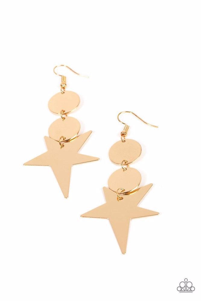 Star Bizarre Gold Earrings - Paparazzi Accessories- lightbox - CarasShop.com - Paparazzi Jewelry by Cara Jewels