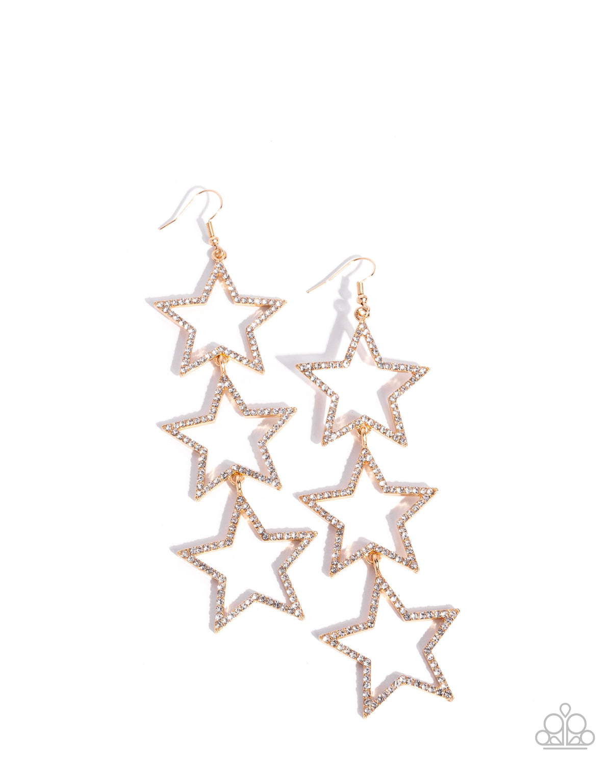 Star-Crossed Success Gold & White Rhinestone Earrings - Paparazzi Accessories- lightbox - CarasShop.com - Paparazzi Jewelry by Cara Jewels