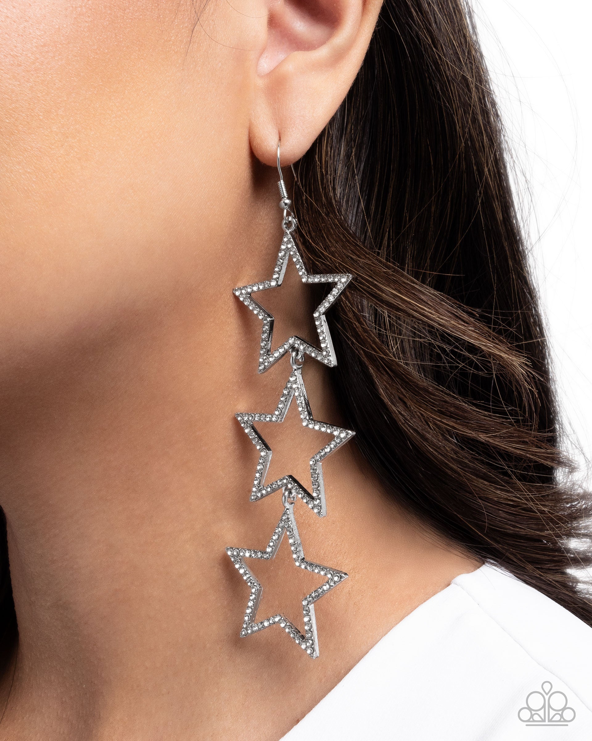 Star-Crossed Success White Rhinestone Earrings - Paparazzi Accessories- lightbox - CarasShop.com - Paparazzi Jewelry by Cara Jewels