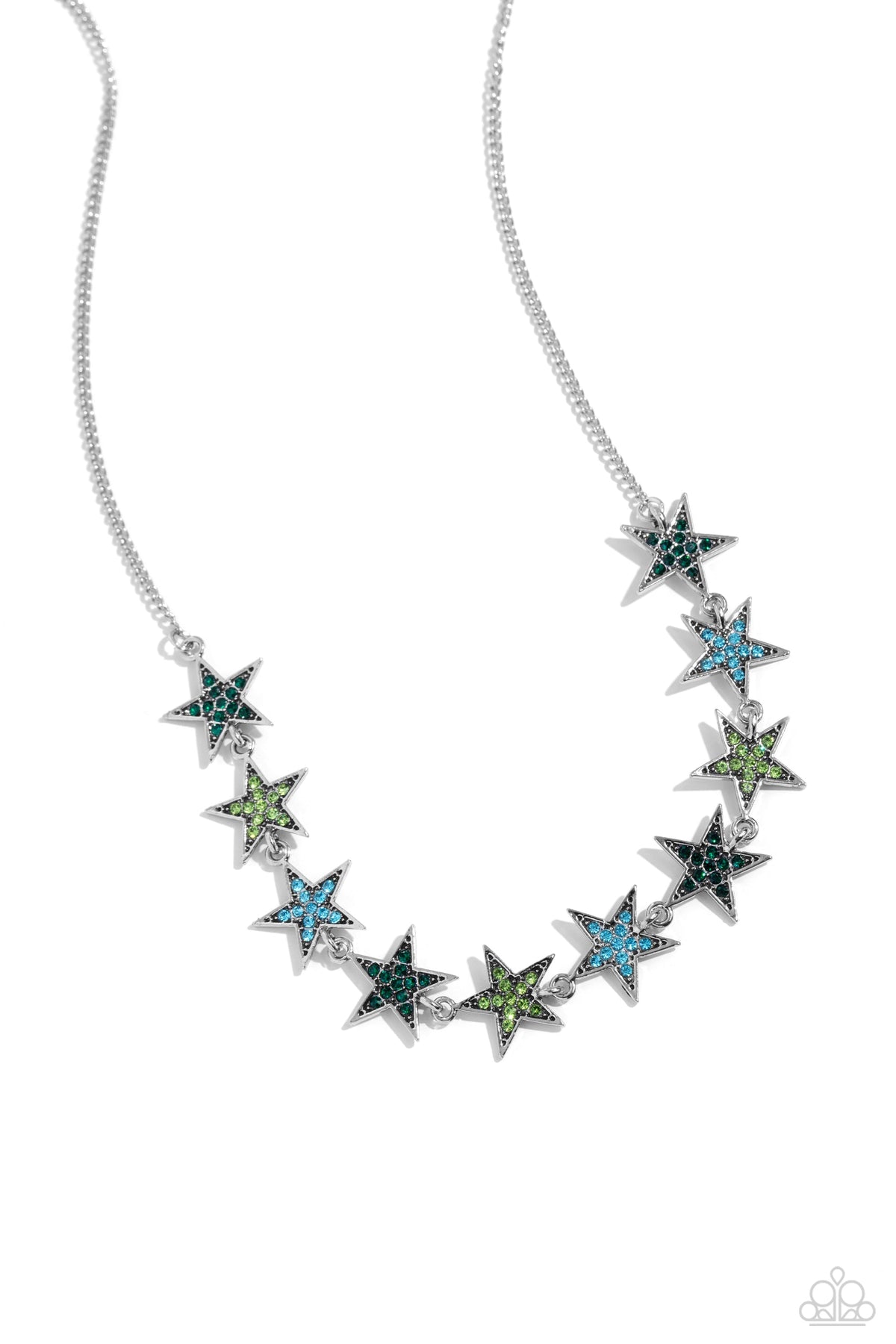 Star Quality Sensation Green Rhinestone Necklace - Paparazzi Accessories- lightbox - CarasShop.com - Paparazzi Jewelry by Cara Jewels